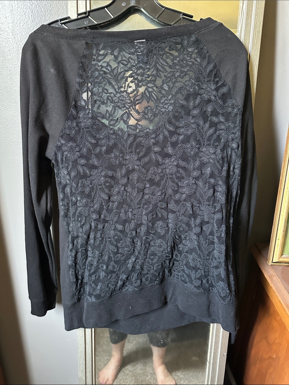 Moda International Black Lace-Back Long Sleeve Sweatshirt